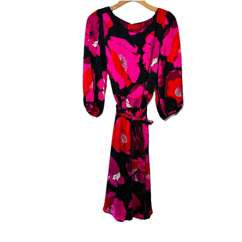 Talbots Womens Pink Carnation Long Sleeve Belted Maxi Floral Vibrant Dress SZ 8